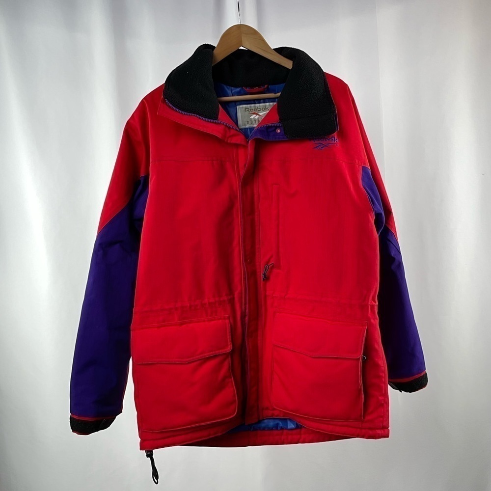 Vintage Reebok Outdoors Full‎ Zip Parka in Red Blue Size Large